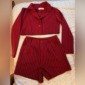 Wine Striped Print Crop
Blazer with Shorts
